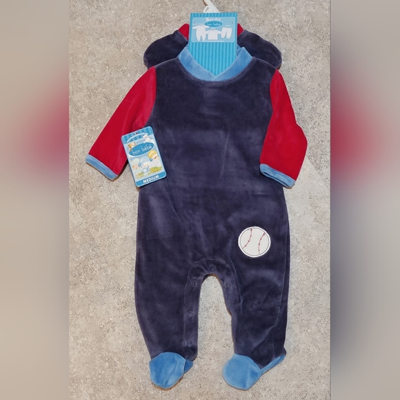 3-6 months, 3 piece set...2 complete outfits by ‘bon bebe’ w/baseball applique - Picture 3 of 7